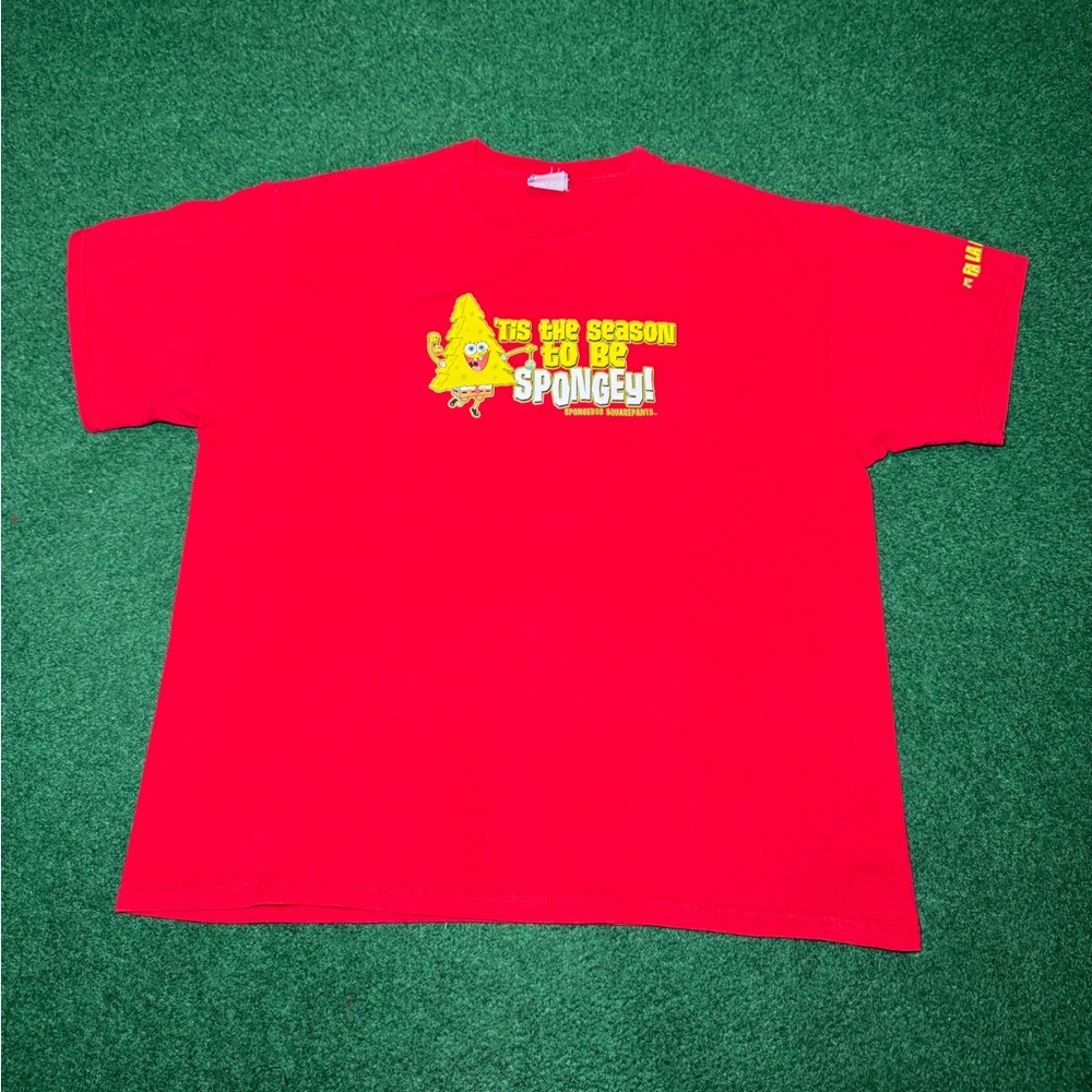 2002 Y2K SpongeBob SquarePants Christmas T-shirt Nickelodeon 90s red Holiday